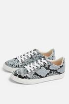 Topshop Cola Blue Snakeskin Lace Up Trainers