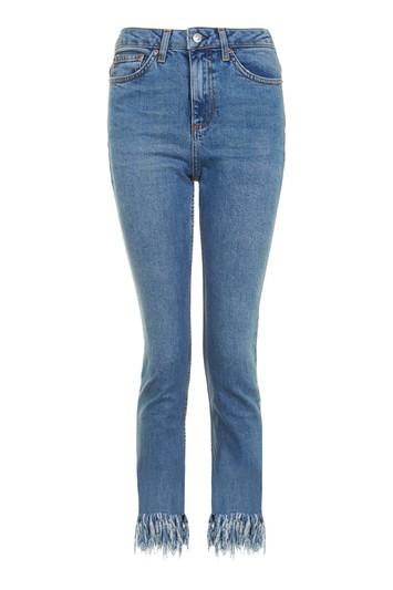 Topshop Petite Fringe Straight Leg Jeans