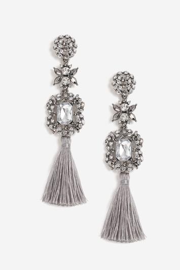 Topshop *grey Stone And Tassel Drop Earrings