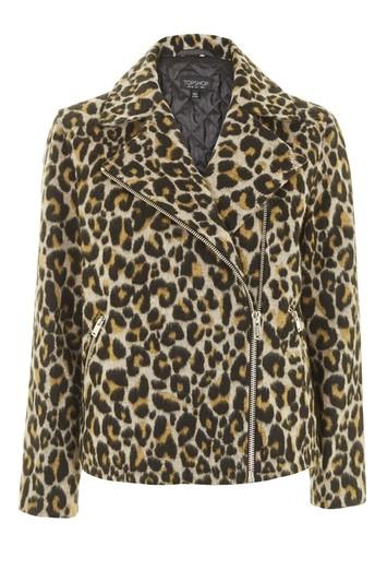 Topshop Animal Print Biker Jacket