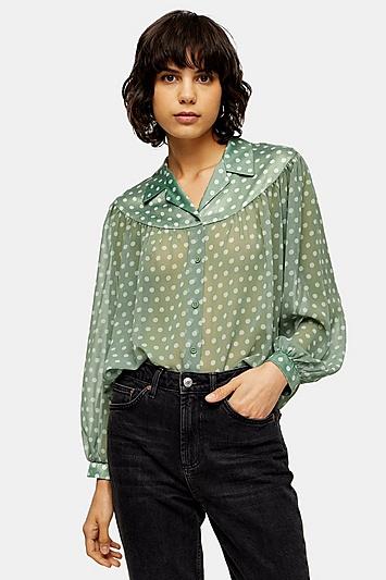 Topshop Sheer And Satin Spot Blouse