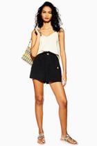 Topshop Black Paperbag Shorts With Linen