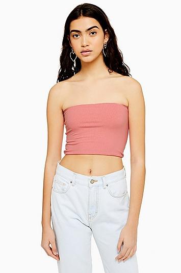 Topshop Petite Pink Ribbed Bandeau