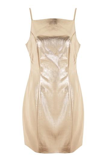 Topshop Gold Vinyl Pinafore Dress