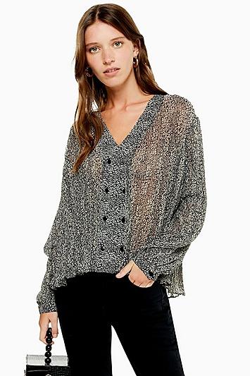Topshop Tall Animal Print Pleat Button Blouse