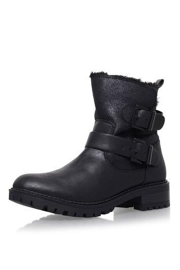 Topshop *snug Black Low Heel Biker Boots By Miss Kg