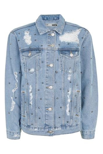 Topshop Tall Denim Oversized Studded Jacket