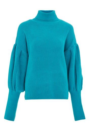 Topshop Turquoise Balloon Sleeve Roll Neck Jumper