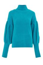 Topshop Turquoise Balloon Sleeve Roll Neck Jumper
