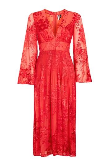 Topshop Long Sleeve Burnout Midi Dress