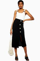 Topshop Black Button Ribbed Midi Skirt