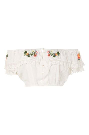 Topshop Embroidered Trim Bardot Top