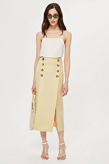Topshop Contrast Button Split Midi Skirt
