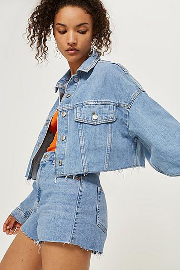 Topshop Hacked Off Crop Denim Jacket