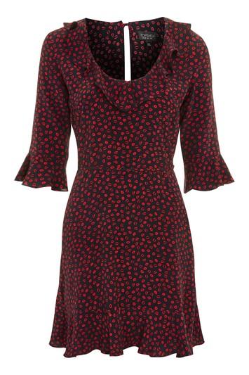 Topshop Lip Print Frill Mini Skater Dress