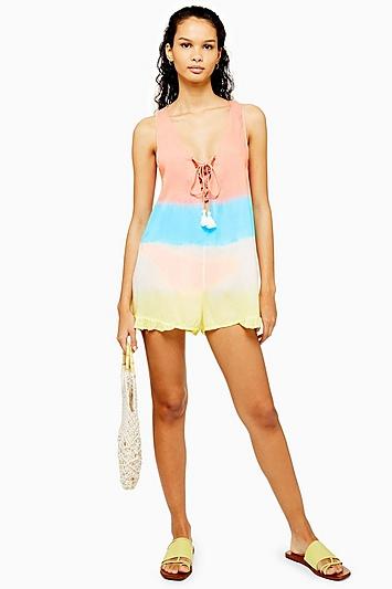 Topshop Colour Block Lace Up Playsuit