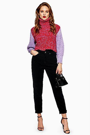 Topshop Navy Corduroy Mom Jeans