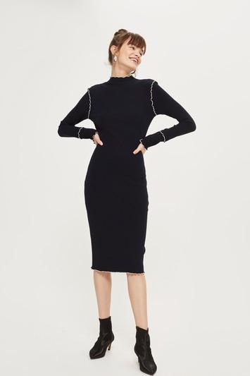 Topshop Frill Edge Bodycon Midi Dress