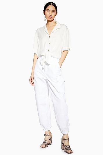 Topshop White Cuffed Utility Trousers