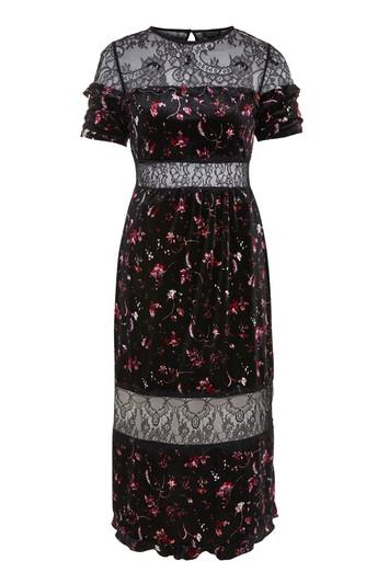 Topshop Print Velvet Midi Dress