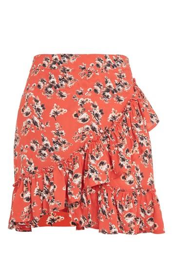 Topshop Tall Red Floral Ruffle Skirt