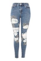 Topshop Limited Edition Moto Mid Blue Super Rip Jeans