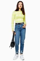 Topshop Mid Blue Rip Hem Mom Jeans