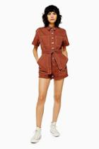 Topshop Rust Button Down Denim Playsuit