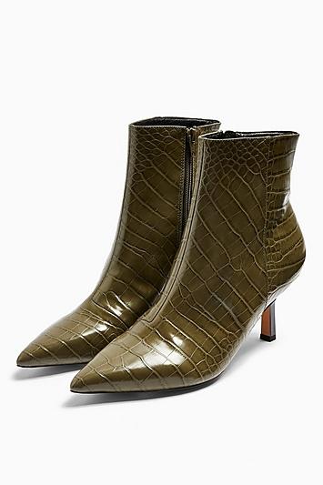 Topshop Maci Khaki Crocodile Pointed Boots