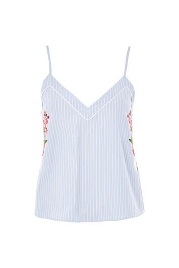 Topshop Stripe Floral Embroidered Night Camisole Top