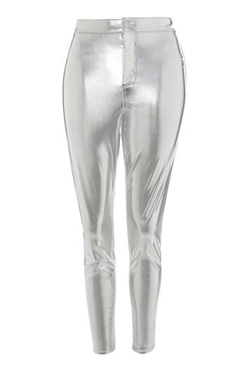 Topshop Moto Silver Vinyl Joni Jeans