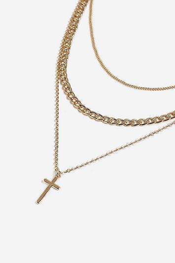 Topshop *chain And Cross Multi-row Necklace