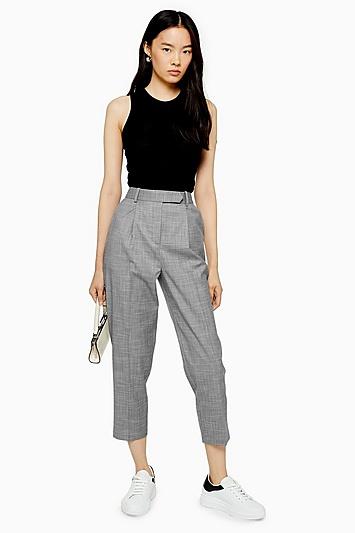Topshop Grey Pleat Tapered Trousers