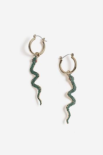 Topshop Emerald Stone Snake Design Drop Earrings