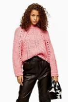 Topshop Pink Chevron Pointelle Jumper