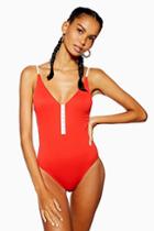 Topshop Ribbed Button Plunge Swimsuit