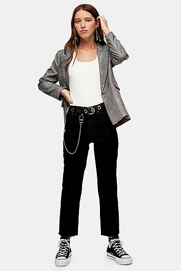 Topshop Black Raw Hem Straight Jeans