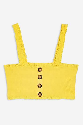 Topshop Shirred Longline Bikini Top