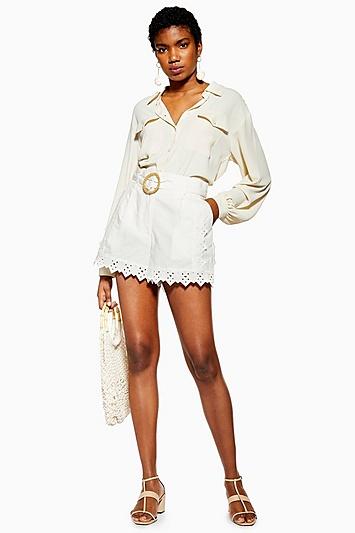 Topshop White Broderie Tie Shorts