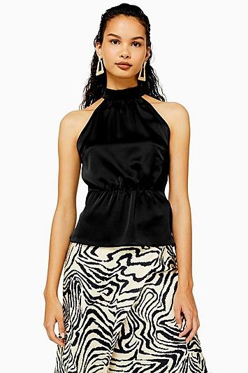 Topshop Satin Bow Back Halter Neck Top