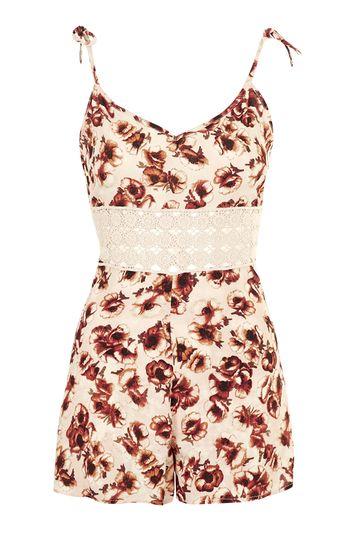 Topshop Petite Lace Printed Playsuit