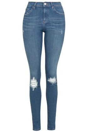 Topshop Moto Blue Green Ripped Jamie Jeans