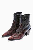 Topshop Missouri Leather Burgundy Snake Western Boots