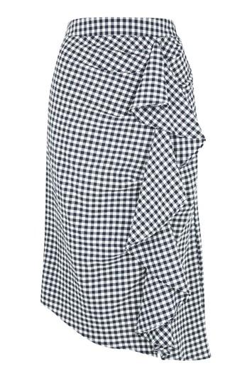 Topshop Gingham Ruffle Midi Skirt