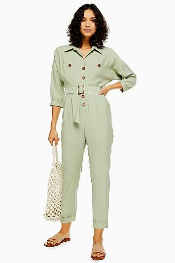 Topshop Khaki Cupro Boiler Suit