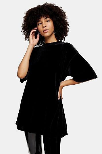Topshop Black Velvet Oversized T-shirt