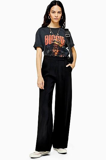 Topshop Black Pintuck Wide Leg Trousers