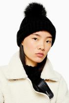 Topshop Black Faux Fur Pom Beanie