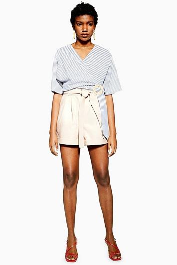 Topshop Ecru Leather Look Oversized Shorts