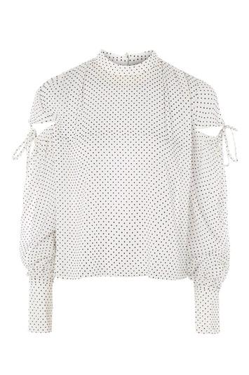 Topshop Flock Dot Tie Sleeve Blouse